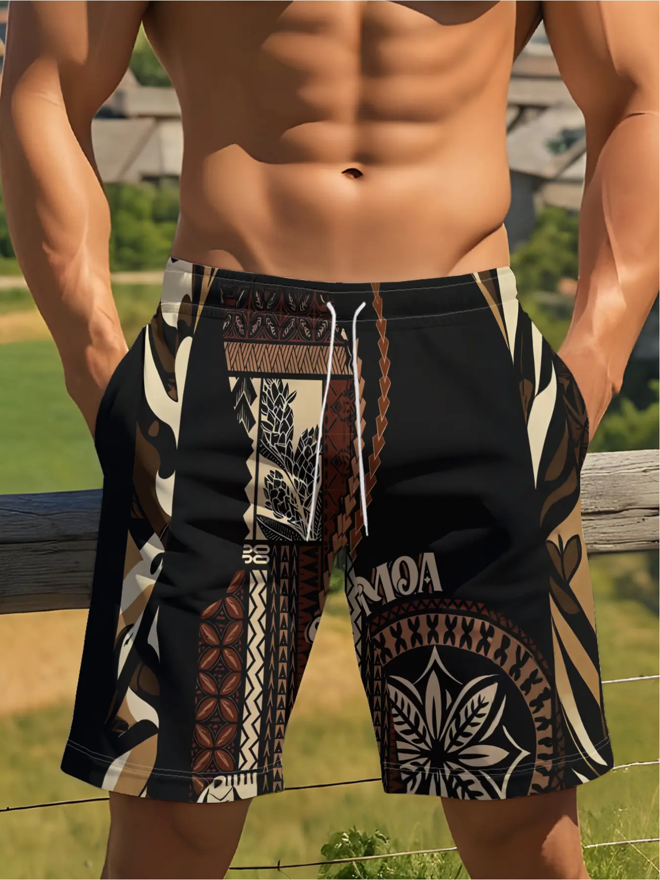 Men'S Hawaiian Shorts Featuring Traditional Samoan Pattern Designs, Perfect for Casual Wear And Beach Outings
