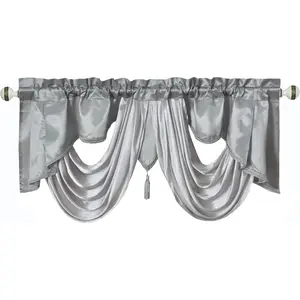 Fancy Window Valance. 54 x 18. Taffeta Fabric with Soft Satin Swag. Add Some Luxury Accent to Your Home. (Grey)
