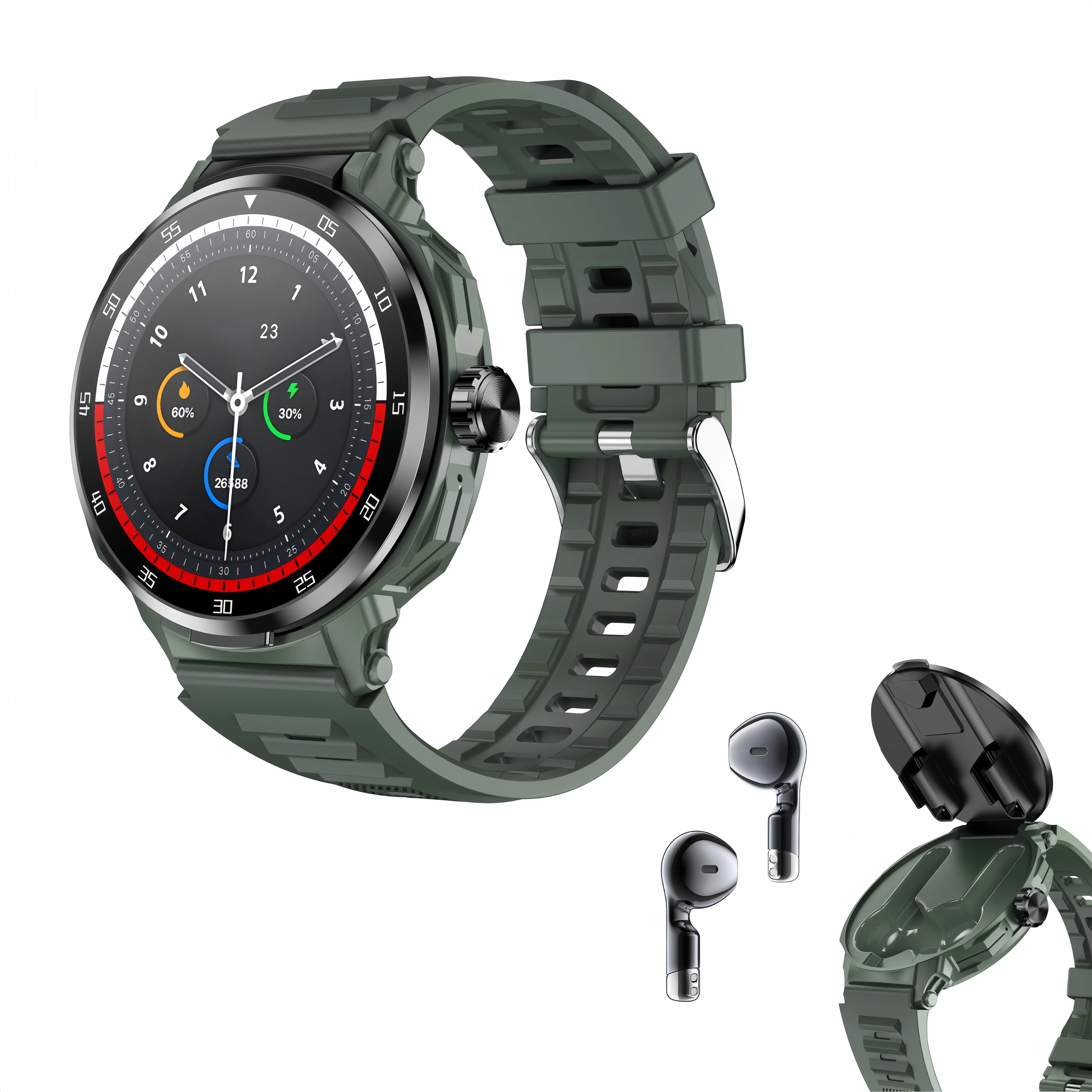 New Model D11 Earbud Smartwatch – 2-in-1 Design with Removable Bluetooth Earbuds, Hands-Free Calling, Heart Rate & Blood Oxygen Monitoring, Sleep Tracking, NFC Unlock, Large High-Definition Display, Multiple Sport Modes, Compatible with Apple and Android