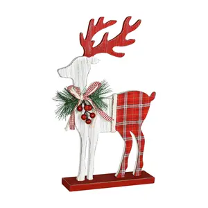 Barbara King 15" Wooden Reindeer with FauxGreenery Accent