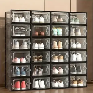 6/12/24 Thick Transparent Shoe Boxes, Foldable and Stackable Shoe Racks with Lids, Space-Saving Storage Organizers, Freely Combinable, Plastic Sneaker Containers Suitable for All Shoe Sizes - Suitable for Entryway, Bedroom, Home, Dormitory