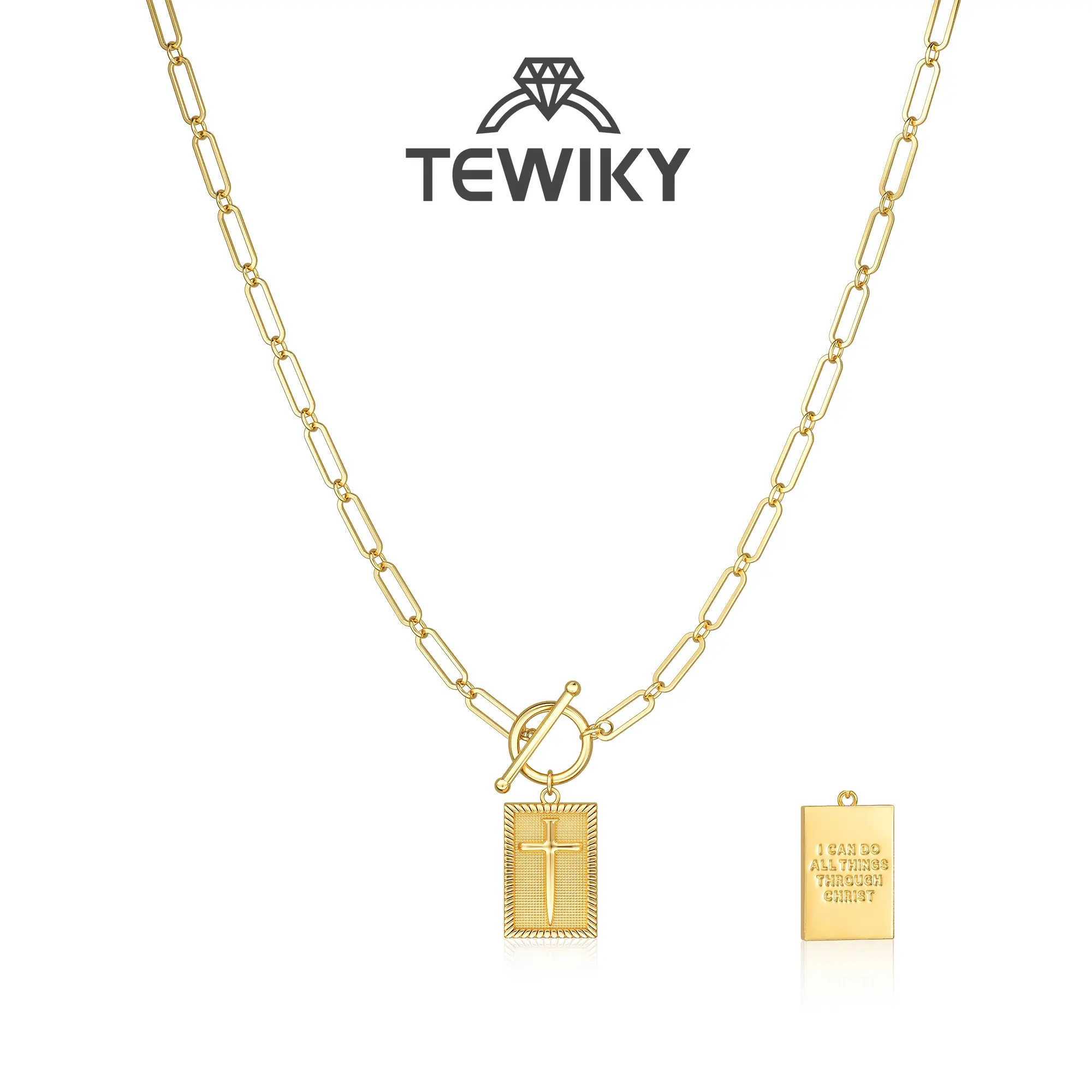 Tewiky Charm Outdoorfun Cross Choker Necklace for Women，Back engraved with Jesus‘ blessing message Thick Chunky Paperclip Chain Hip Hop Necklace Unisex Jewelry，Cuban Link Chain for Women Trendy Fashion Jewelry Gifts For Easter