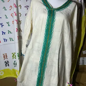 Ethiopian Coffee Dress with Teal Embroidery and Gold Accents for Cultural Wear Womenswear Traditional Ethiopian Fashion