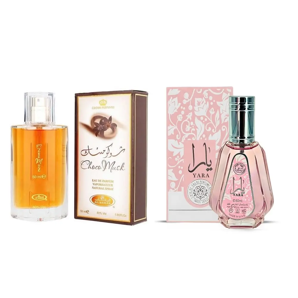 Choco Musk + Yara 2 Piece Bundle Eau de Parfum Spray 50 ml Each Sweet Vanilla Chocolate Floral Perfume