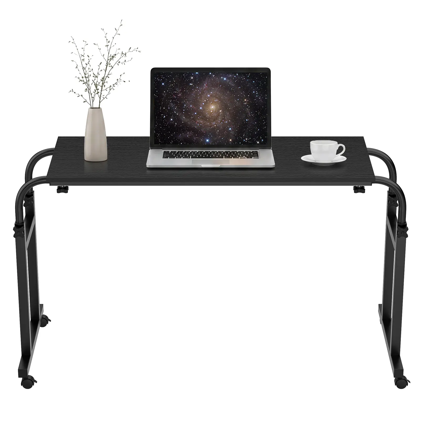 100x40cm Rectangular Functional Overbed Computer Office Desk Workstation, Adjustable Height-Length Mobile Metal Legs Table with Wheels, Heavy-Duty Tiltable Tray Single User Home Office Furniture for Home, Overbed Desk