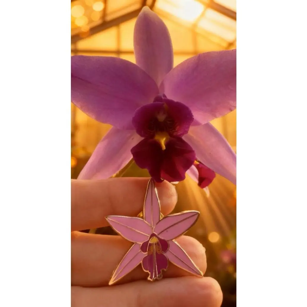 Vibrant Unisex Small Size Laelia Orchid Shape Enamel Pin, Fashion Clothes Accessory Collar Clip Brooch, Metal Base
