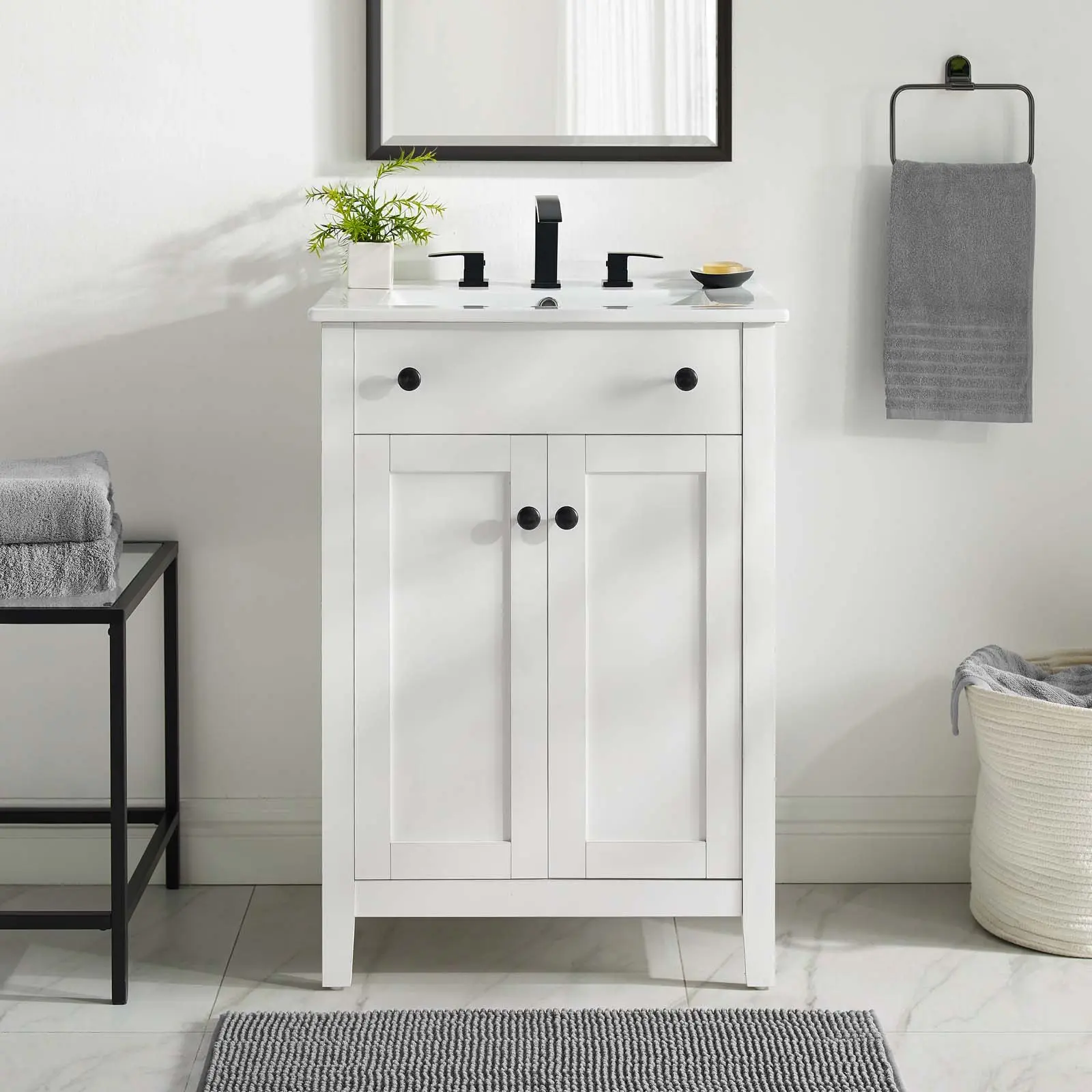 Modway Nantucket 24" White Bathroom Vanity, Bathroom Floor Cabinet