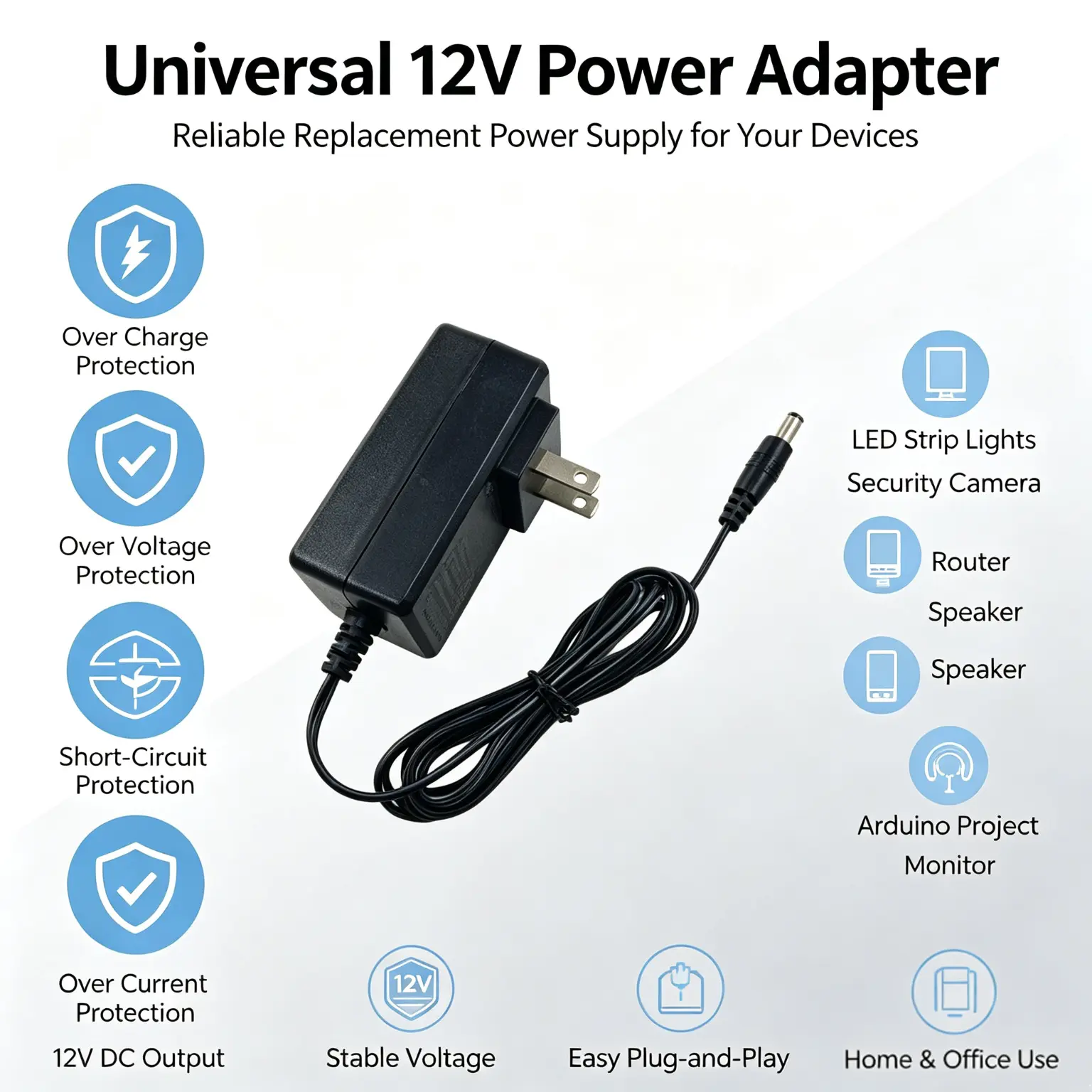2PCS 12V2A power adapter for ballasts, suitable for 12V, beauty equipment, audio equipment, audio and video equipment, digital products, communication products, power tools, smart home appliances, energy storage, lighting fixtures