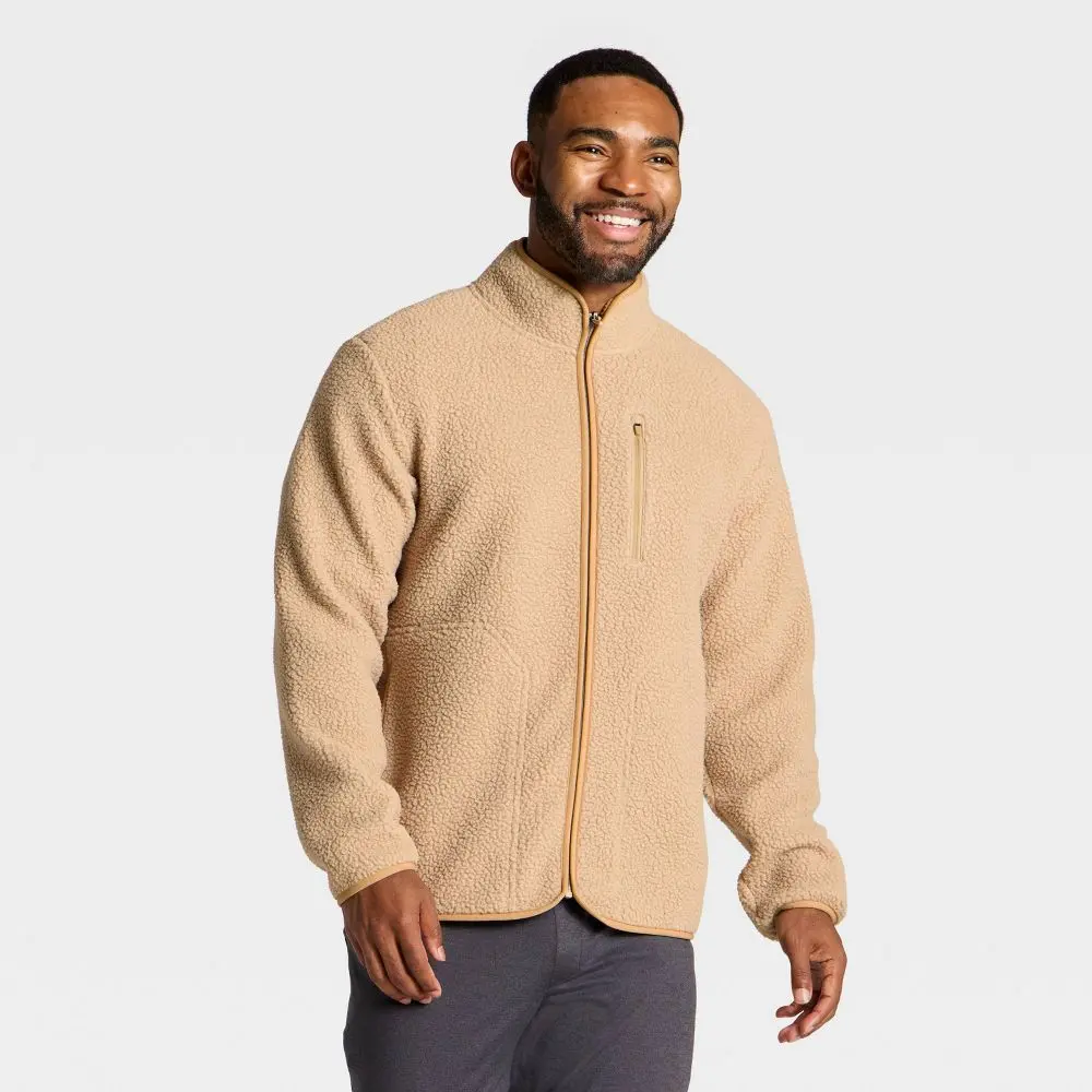 Men's Long Sleeve Turtleneck High Pile Fleece Full-Zip Sweatshirt Tops - Soft Fabric Garment, All In Motion, Athletic