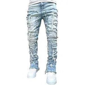 Men's creative fringe straight jeans, men's layered jeans skinny ripped jeans slim jeans Y2K goth harajuku emo jeans, men's casual mid-stretch street style hip-hop barrel jeans, quality fabric skinny jeans for all seasons