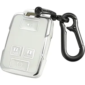 for  key fob cover case with Metal buckle,Soft TPU key Shell/,4-Buttons fit chevy Colorado Silverado Suburban Tahoe Silverado Remote Key  Accessories(white )