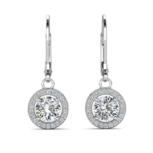 Juliana 18k White Gold Plated Halo Dangle Earrings with Round Cut Simulated Diamond Crystals