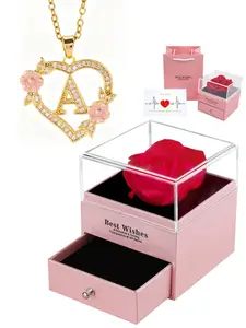 Heart Initial Necklace with Rose Jewelry Gift Box, Exquisite Jewelry Gift, Perfect for Women, Girls, Mother's Day, Anniversary, Valentine's Day, Christmas Gifts