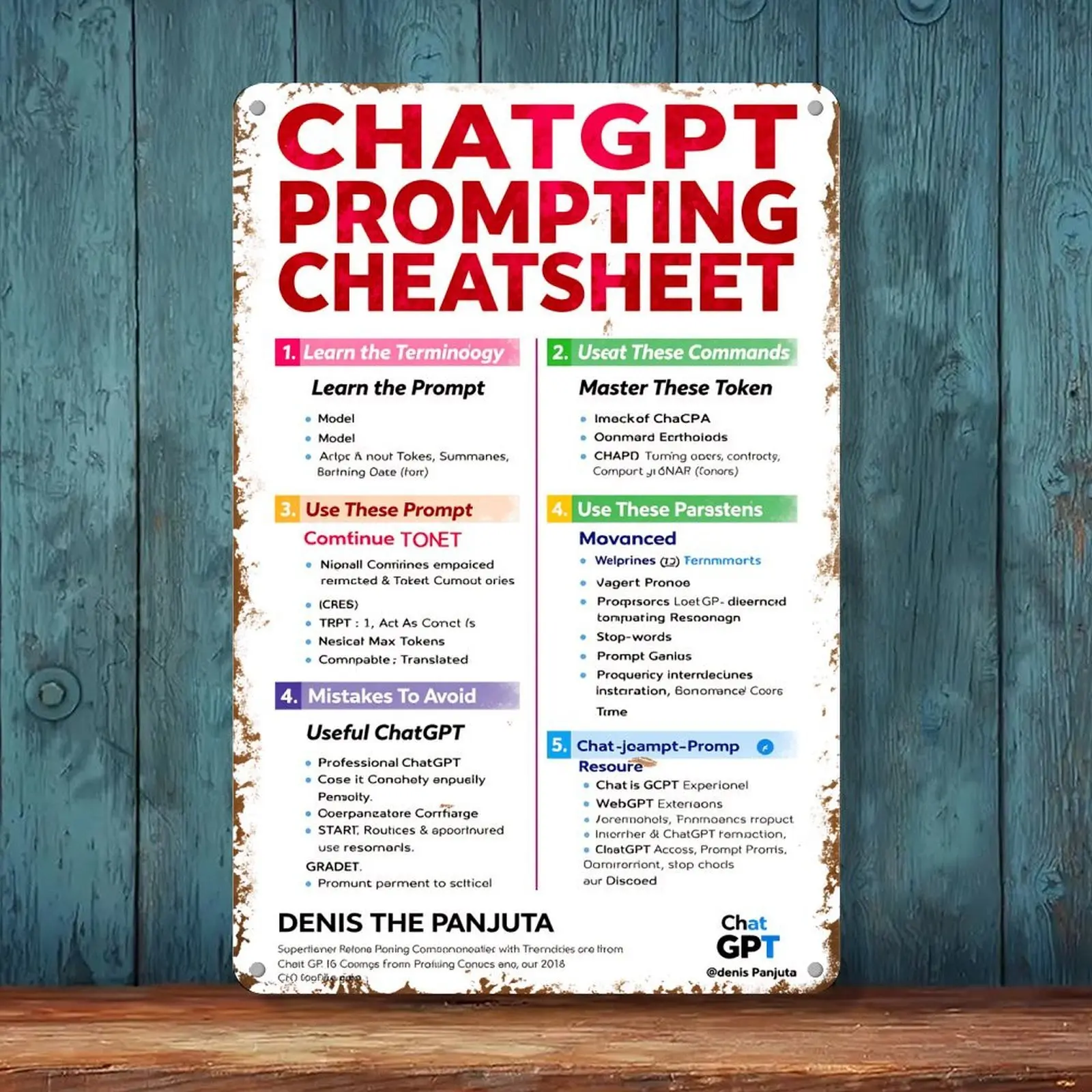 2D Flat ChatGPT Prompting Cheatsheet Tin Sign, Vintage AI Tool Guide Metal Wall Art, Retro Tech Knowledge Poster, Office Study Studio Wall Decor, Creative Programmer Gift, Waterproof Rustproof Iron Painting, Unique Home Cafe Wall Hanging
