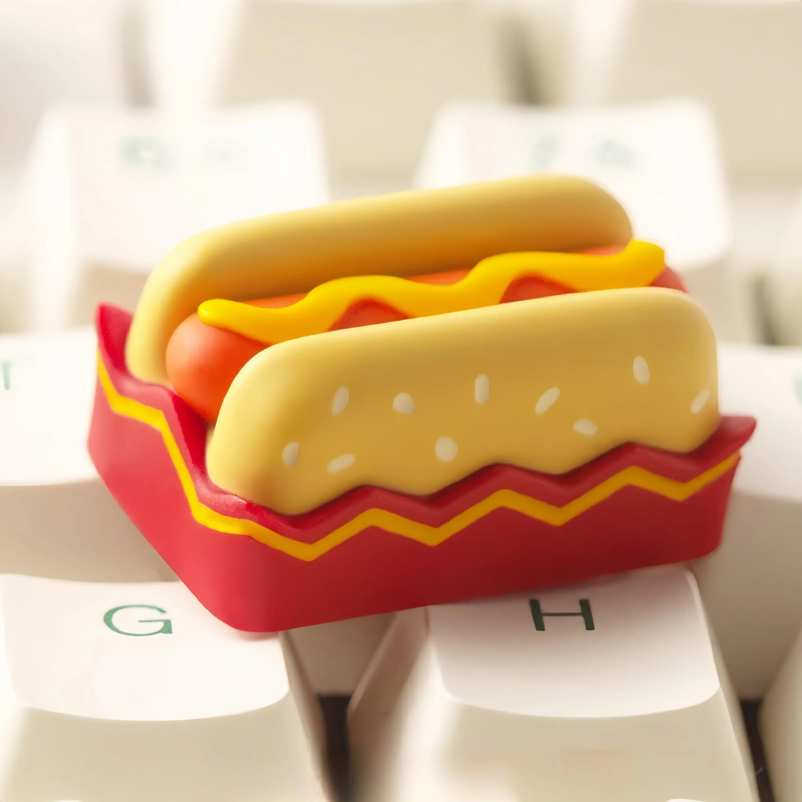 ULTRAEQUIP Handmade Art Resin Keycap, Food-Themed Detailed Hamburger Design, 1u Compact Tool-Free Swap Replacement Key, MX Switch Keys Compatible for Mechanical Keyboards
