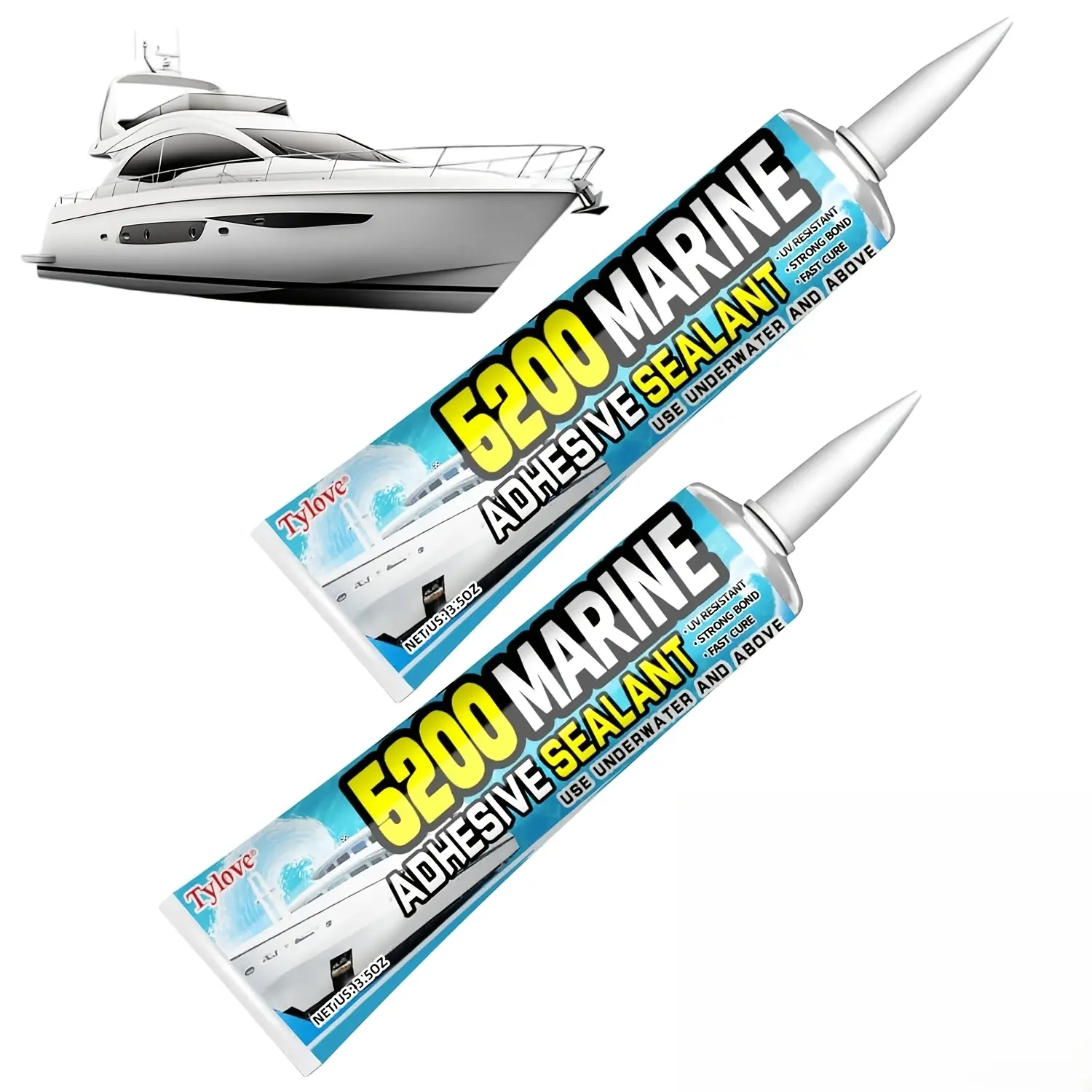 2-Pack 3 oz Tube White Single Component 5200 Series Marine Adhesive Sealant - Fast Cure Industrial Strength Glue-Based Sealers, UV-Resistant, Permanent Watertight Leak Repair Sealers for Boating Fiberglass Boats, RVs (Above & Below Waterline Use)