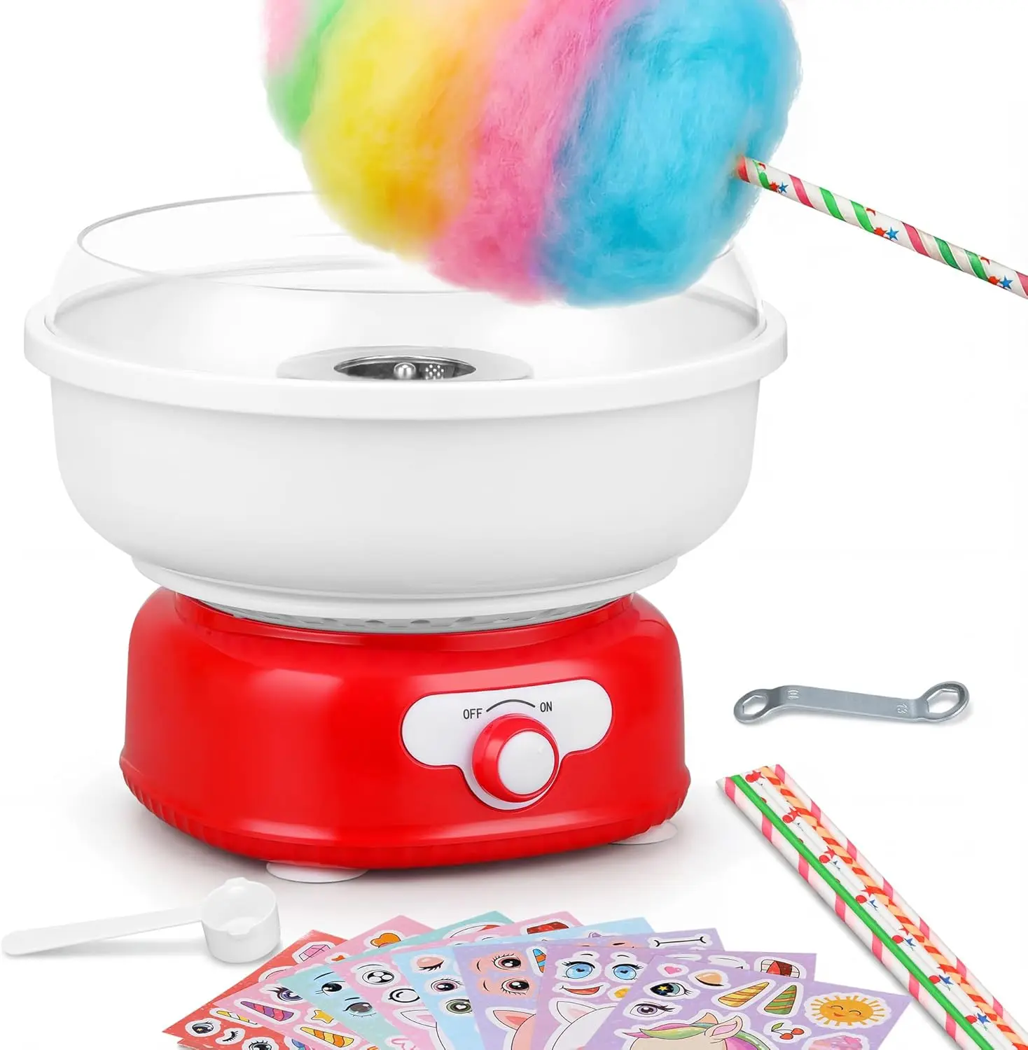 [Deals For You Days]Cotton Candy Machine, 450W Homemade Candy Maker for Kids with Cartoon Stickers, 6 Paper Cones, Sugar Scoop & Detachable Parts, Multi-Sugar Use Kitchen Gadget for Birthday, Party Gatherings