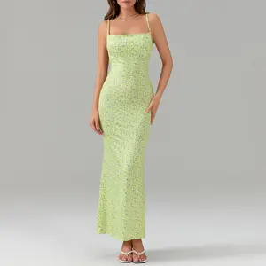 Women Sexy Vintage Satin Maxi Dress Chic Tube Backless Spaghetti Strap Bodycon Long Dress Y2K Floral Printed Sundress
