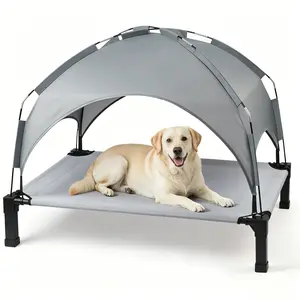 Elevated Outdoor Dog Bed with Removable Canopy for Large Dogs, Portable Dog Cot with Sun Shade Tent, Raised Pet Cot Bed with Support Feet, Breathable Cooling & Tear Resistant Pet Hammock Beds with Tent, for Indoor & Outdoor&Beach#TiktokShopDealsforYouDays
