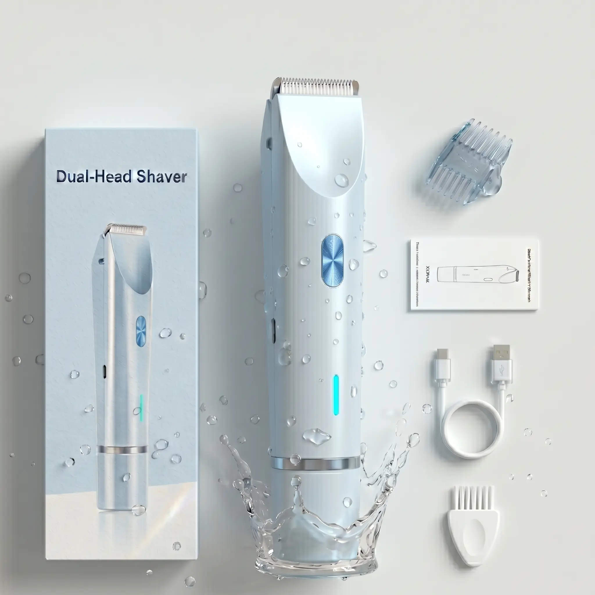 2-in-1 Dual Head Bikini Shaver & Trimmer, Portable Rechargeable Electric Razor, Painless Waterproof Body Hair Remover for Sensitive Areas