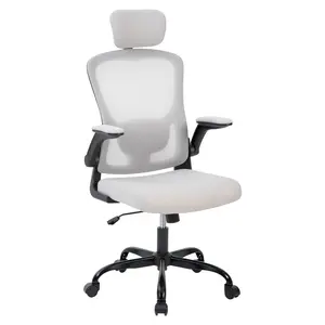 GARVEE Ergonomic Office Chair with High Back Mesh Design, Adjustable Headrest & Lumbar Support, Flip-Up Arms, Rolling Swivel Chair for Long Hours of Home Office Work, Study Room or Bedroom Grey