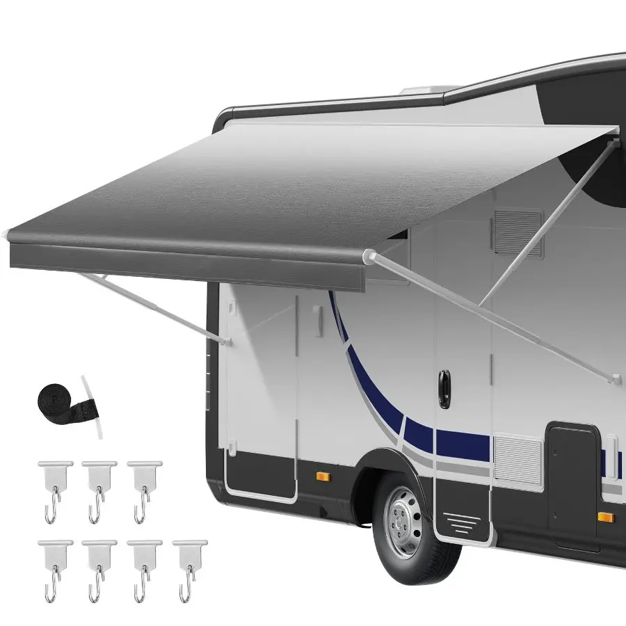【Summerfinds】VEVOR 15' RV Awning Replacement (14'2 Fabric), 18 oz Heavy-Duty Waterproof Vinyl, UPF50  UV Protection, Gray Fade Canopy for RV, Motorhome, Trailer