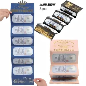 Ama Snow Birthday Money Envelope for Cash Gifts, Surprise Cash Envelope for Men Women Kids, Birthday Gift Card for Men Women Girls Boys, Black Gold Money Holder