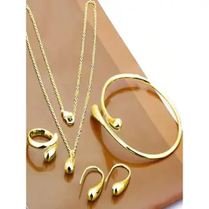 Summer Elegant Fashion Jewelry Set Zinc Alloy Water-drop Design Bangle Pendant Necklace Ring Earrings Trendy All-match Exquisite for Party Daily Wear