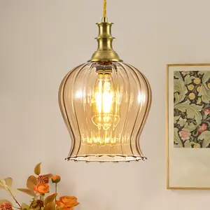Vintage Floral Pendant Light, Boho Petal Glass Pendant Light for Kitchen Island Dining Room(1 pack)