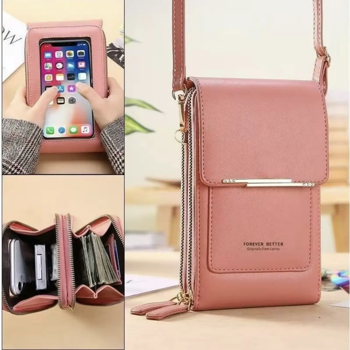 Women's Touchscreen Crossbody Phone Wallet with RFID Blocking, Casual Elegant Crossbody Bags for All Seasons Sports & Outdoor Gym Use (Touchscreen Window)
