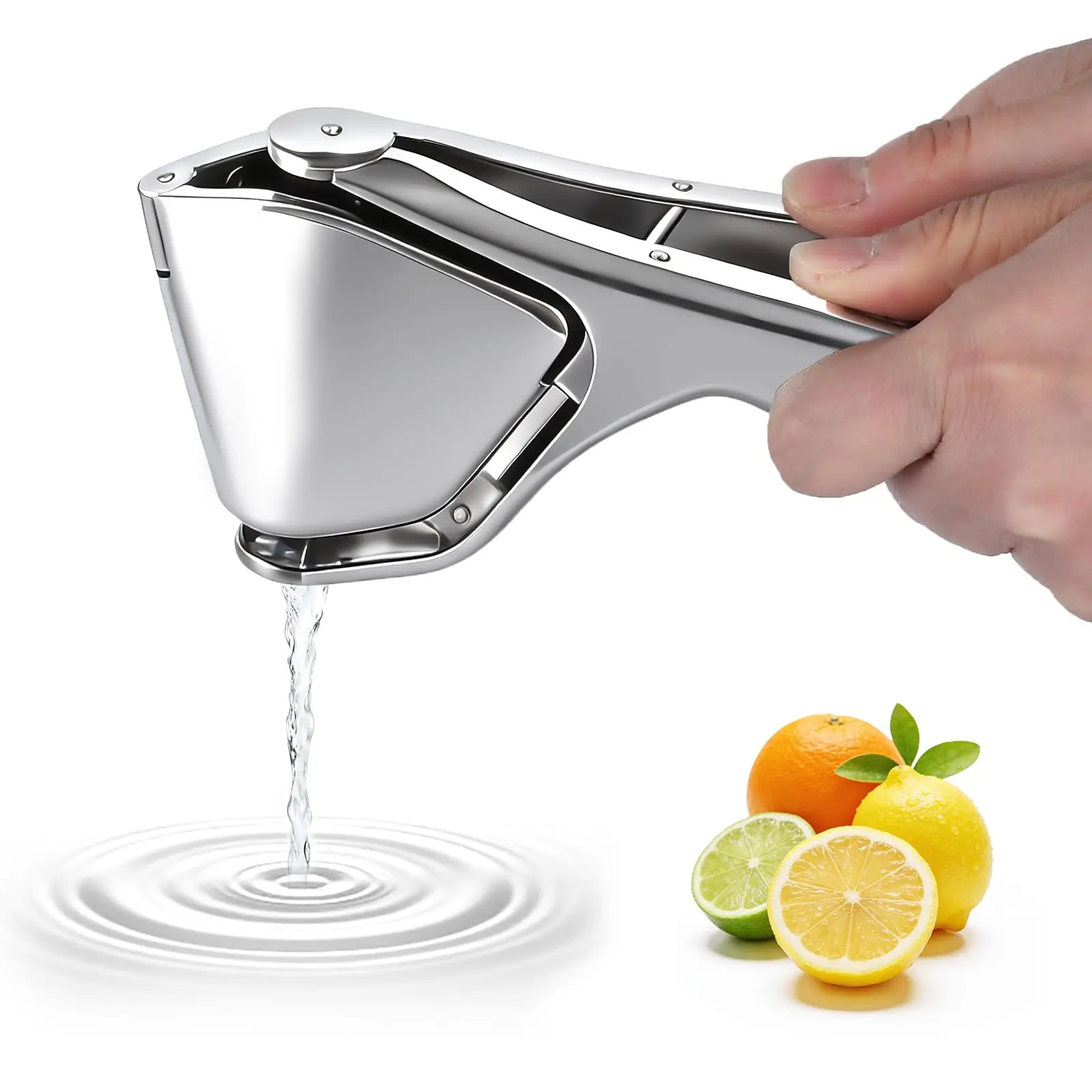 Heavy Duty Metallic Zinc Lemon Squeezer with Handles - Manual Handheld Fruit Press Citrus Juicer for Lime, Small Oranges - Rust-Resistant Enamel Coating Kitchen Utensils (Silver)
