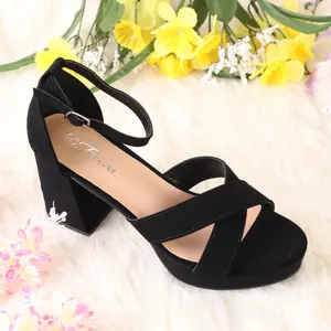 Lady high heel open toe cross cross strap with an ankle strap - buckle and block heel