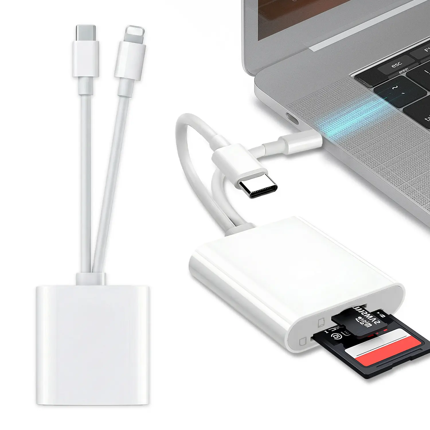 2 In 1 SD Card Reader for iPhone iPad, Type-C & Lightning Dual Interface Memory Card Reader, Dual Slots Memory Card Reader for Game, Plug & Play Reader,Camera Accessories,For iphone 6/7/8/xr/xs/11/12/13/14/15/16/17,back to school,back to school haul