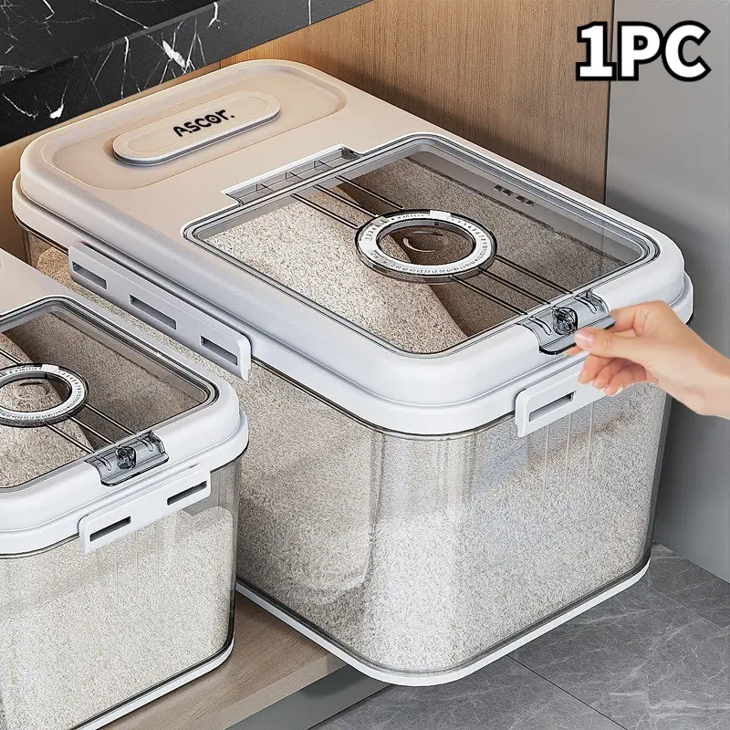 2 Sizes Food Storage Containers Set - 10.8L & 7.8L, PET Square Flip Top Rice Canister, Reusable, Insect & Moisture Proof, Hand Washable, Sealable Grain Dispenser, Airtight Canisters, Leakproof Airtight Kitchen Plastic Containers