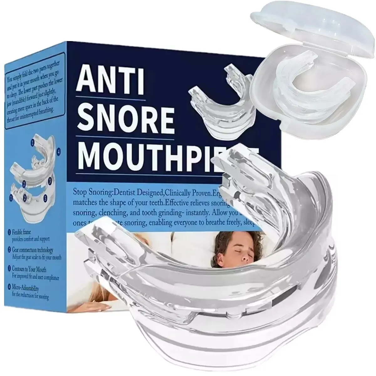 Adjustable Mouth Guard for Grinding Teeth at Night, Custom Boil and Bite Anti-Snoring Sleep Aid, BPA-Free Silicone Mouthpiece with Hygienic Case, Nightguards For Grinding Teeth
