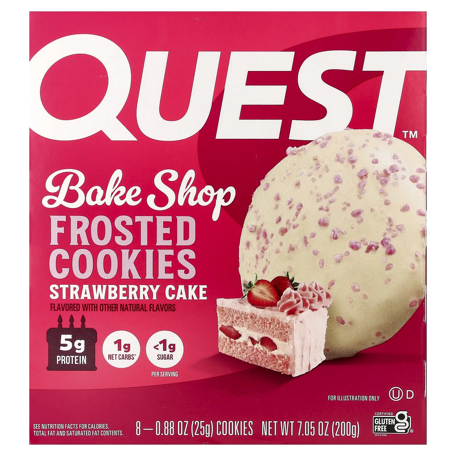 Quest Nutrition Bake Shop, Frosted Cookies, Strawberry Cake, 8 Cookies, 0.88 oz (25 g) Each