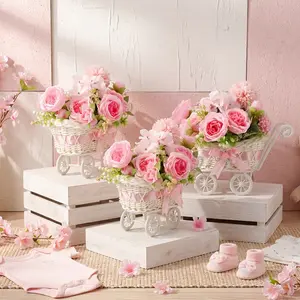 Party gift set - 3-piece set - Chair-style rattan flower basket - Makeup table center decoration - Children's stroller - Party gifts and souvenirs for weddings where the gender of the guests is to be revealed