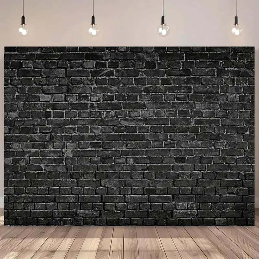 1pc Polyester 2D Flat Photography Backdrop - Modern Textured Black Brick Print, DIY Wall Mounted, No Glare, Electricity-Free, Featherless, Ideal for Portraits, Birthday Events, summerwins
