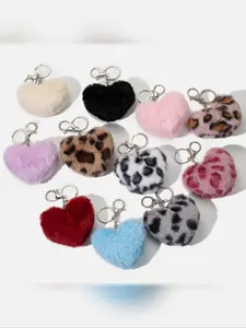 New Korean Style Sweet Plush Heart Charm, Multicolor Leopard Print Heart Design Keychain, Bag Decoration Accessory, Suitable for All Seasons