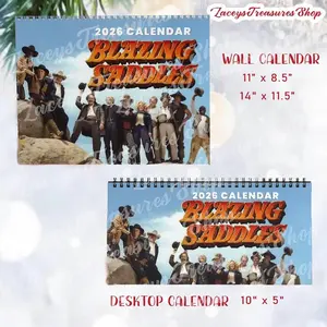 2026 Wall Calendar Blazingg Saddless Movie, Best Line Of Sheriff Bartt And Jim Clipartt 2026 Calendar, Vintage Western Comedy Calendar