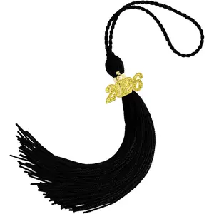 2026 Black Graduation Cap Tassels with 2026 Year Gold Charms for Grad Cap, Graduation Ceremony Memorial Decorations and Accessories