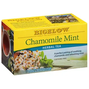 Bigelow Chamomile Mint Herbal Tea - 20 Individually Wrapped Tea Bags, Caffeine-Free, Gluten-Free, Kosher Blend of Soothing Chamomile & Refreshing Peppermint