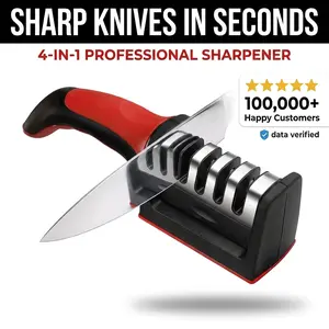 4-Stage Professional Kitchen Knife Sharpener with Ergonomic Handle, 4-Slot Multi-Purpose Tool for Knives & Scissors, Repairs Restores Polishes Stainless Steel & Ceramic Blades, Durable Home Kitchenware
