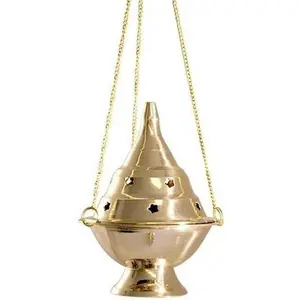 Vrinda Brass Hanging Censer/Charcoal Incense Burner | Traditional Aromatherapy Tool for Home and Meditation Spaces | Beautiful Hanging Design with Adjustable Height Diameter (Gold) -SIZE MADIUM