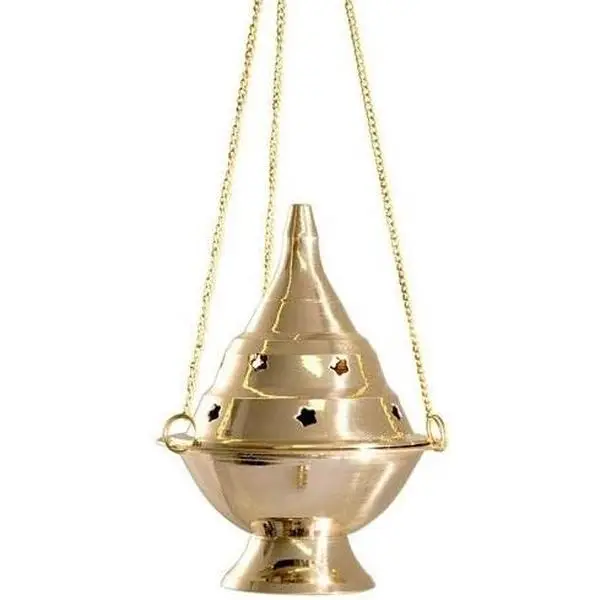Vrinda Brass Hanging Censer/Charcoal Incense Burner | Traditional Aromatherapy Tool for Home and Meditation Spaces | Beautiful Hanging Design with Adjustable Height Diameter (Gold) -SIZE MADIUM