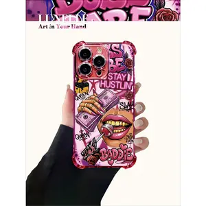 Pink Baddie Queen art pattern electroplated phone case, with airbag protection on four corners, drop-proof and shock-resistant, compatible with iPhone 17/16/15/14/13/12/11/X/XS/XSMAX, brand new, stylish, gift, personalized, Accessories, Smartphone, Cellph