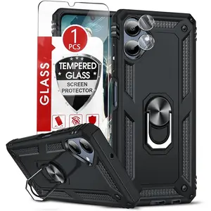 Samsung Galaxy A06-Case: with Glass Screen Protector and Camera Lens Protector, Military-Grade Heavy Duty Android Cellphone Case Cover with Magnetic Ring Stand Funda para Samsung A 06 Accessories Protection Handheld Protective Casing Smartphone