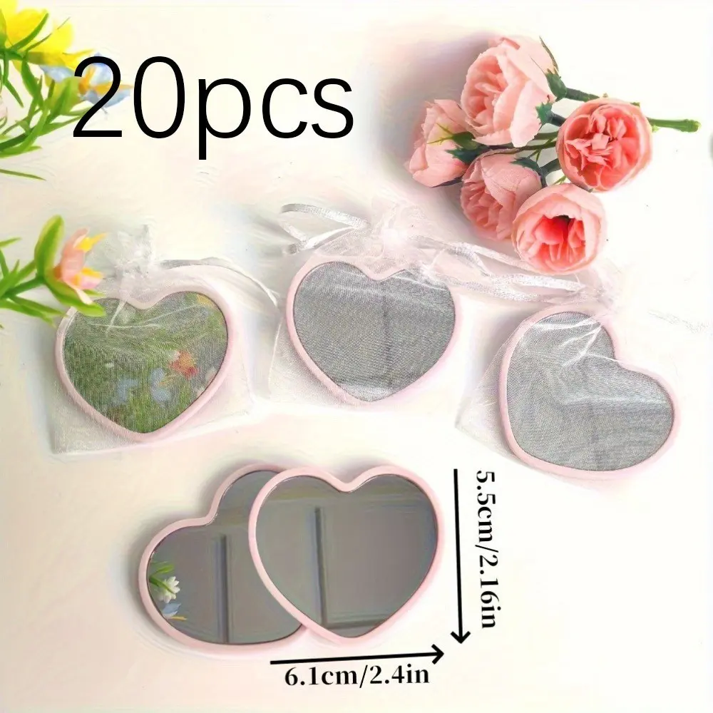 20-Piece Wedding Gift Set, Heart Design Mirror, Portable Lightweight Plastic Mirror, Bride Thank You Card with Organza Bag, Bridal Party Gifts, Makeup Mirror Set, Cosmetic Mirror