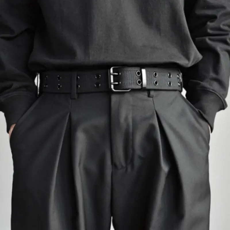 Simple Plain Striped Pattern Nylon Tape Pants Belt with Buckle, Fashion Double-hole Design Street Style Belt for Women and Men, Casual Versatile Waistband for Jeans Trousers and Daily Clothing Decoration, Adjustable Belts