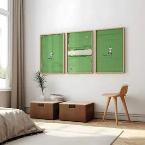 Minimalist Tennis set of 3 Posters - Oil Painting Effect Wall Art – Court and Tiny Players – Modern Sport Print Set for Home or Office Decor